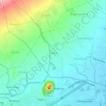 Mapa topográfico Pawa, altitude, relevo