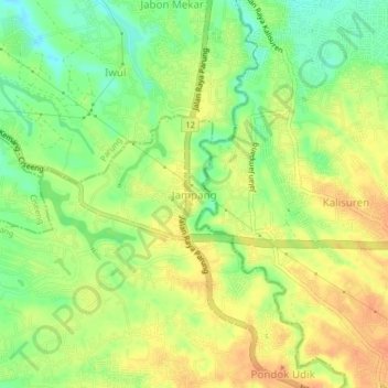 Mapa topográfico Jampang, altitude, relevo