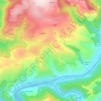 Mapa topográfico Marabonne, altitude, relevo