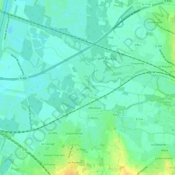 Mapa topográfico Jonc, altitude, relevo