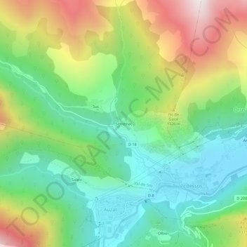 Mapa topográfico Sentenac, altitude, relevo