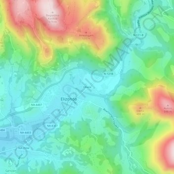 Mapa topográfico Elbete, altitude, relevo