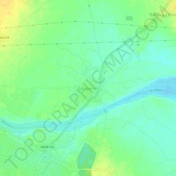 Mapa topográfico Sanganer, altitude, relevo