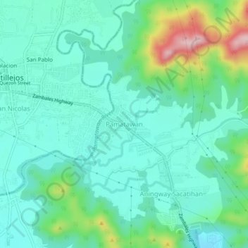 Mapa topográfico Pamatawan, altitude, relevo