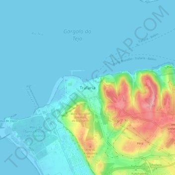 Mapa topográfico Trafaria, altitude, relevo