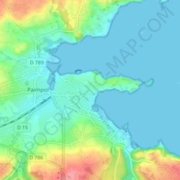 Mapa topográfico Crec'h Derrien, altitude, relevo