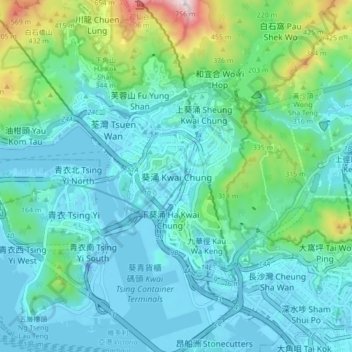 Mapa topográfico 葵涌, altitude, relevo