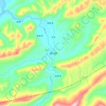 Mapa topográfico 阜川镇, altitude, relevo