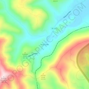 Mapa topográfico Terry Creek, altitude, relevo
