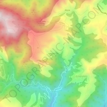 Mapa topográfico Valle Vaccaro, altitude, relevo