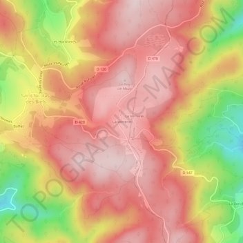 Mapa topográfico La Verrerie, altitude, relevo