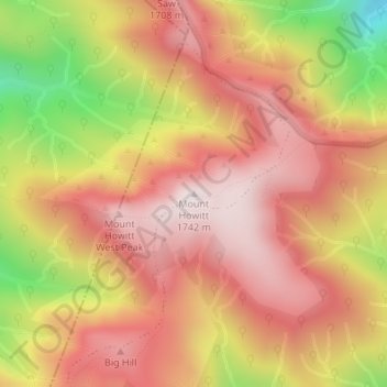 Mapa topográfico Mount Howitt, altitude, relevo