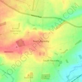 Mapa topográfico North Rauceby, altitude, relevo