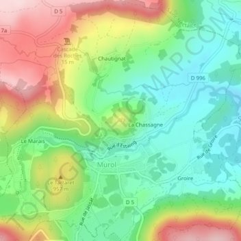 Mapa topográfico Château de Murol, altitude, relevo