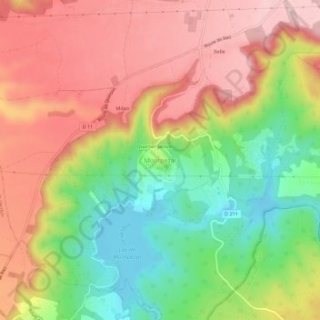 Mapa topográfico Montpezat, altitude, relevo