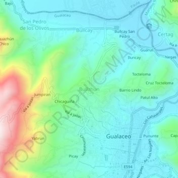 Mapa topográfico Bullzhun, altitude, relevo