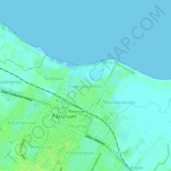 Mapa topográfico Ngemplakrejo, altitude, relevo