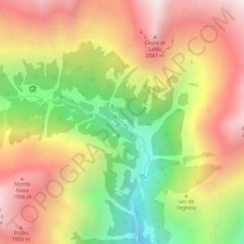 Mapa topográfico Raggio, altitude, relevo