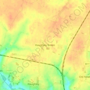 Mapa topográfico Haughley Green, altitude, relevo