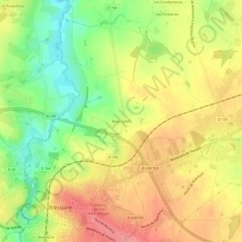 Mapa topográfico Beau Soleil, altitude, relevo
