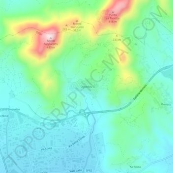 Mapa topográfico Villaggio Olbia 2, altitude, relevo
