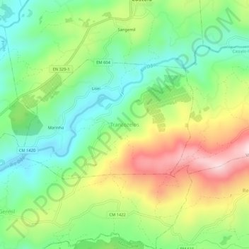 Mapa topográfico Trancozelos, altitude, relevo