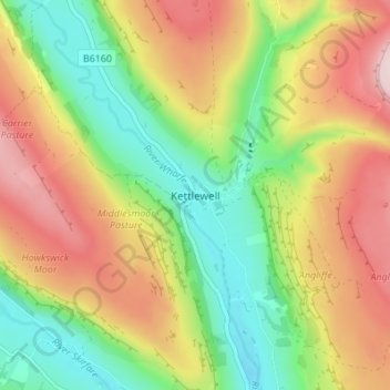 Mapa topográfico Kettlewell, altitude, relevo