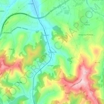 Mapa topográfico Fontaciera, altitude, relevo