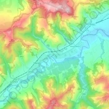 Mapa topográfico Fognano, altitude, relevo