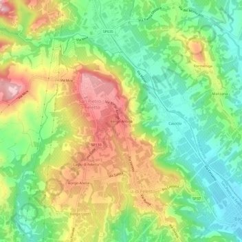 Mapa topográfico Borgo Antiga, altitude, relevo