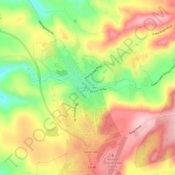 Mapa topográfico Sutter Creek, altitude, relevo