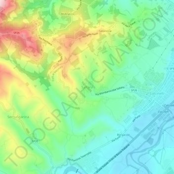 Mapa topográfico Saltara, altitude, relevo
