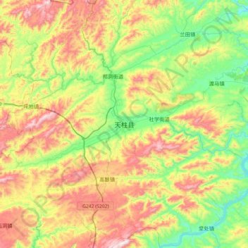 Mapa topográfico 天柱县, altitude, relevo