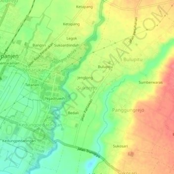 Mapa topográfico Sukorejo, altitude, relevo