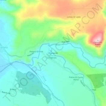 Mapa topográfico Huinganal, altitude, relevo