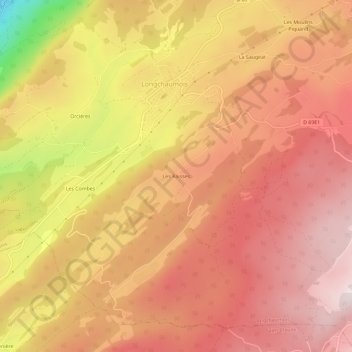 Mapa topográfico Les Raisses, altitude, relevo