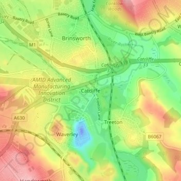 Mapa topográfico Catcliffe, altitude, relevo