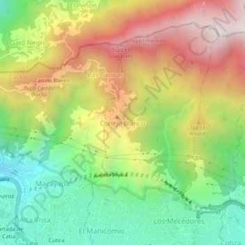 Mapa topográfico Conejo Blanco, altitude, relevo