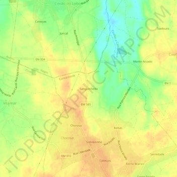 Mapa topográfico Sanguinheira, altitude, relevo