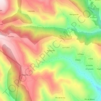 Mapa topográfico Vilargoíde, altitude, relevo