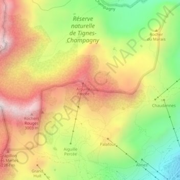 Mapa topográfico L'Aiguille Percée, altitude, relevo
