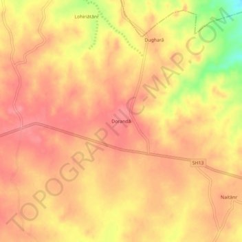 Mapa topográfico Doranda, altitude, relevo