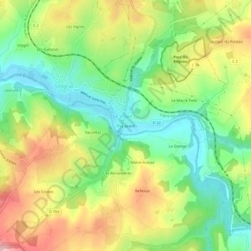 Mapa topográfico Puy Jalard, altitude, relevo
