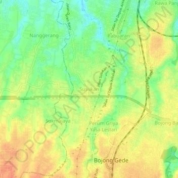 Mapa topográfico Susukan, altitude, relevo