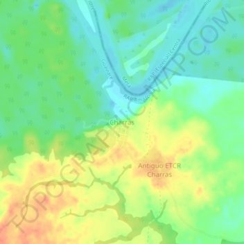 Mapa topográfico Charras, altitude, relevo