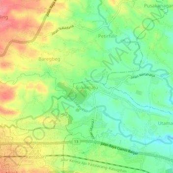 Mapa topográfico Sukamaju, altitude, relevo