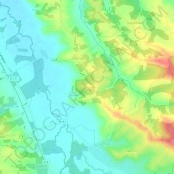 Mapa topográfico Gamache, altitude, relevo