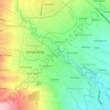 Mapa topográfico Mulyoagung, altitude, relevo