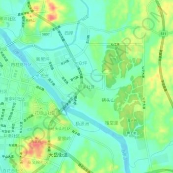 Mapa topográfico 颐华社区, altitude, relevo