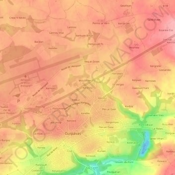 Mapa topográfico Keraliou, altitude, relevo